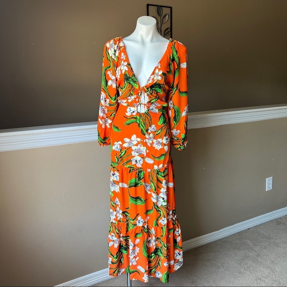 ZARA OUT PRINTED DRESS Floral Orange Size M 2492 070